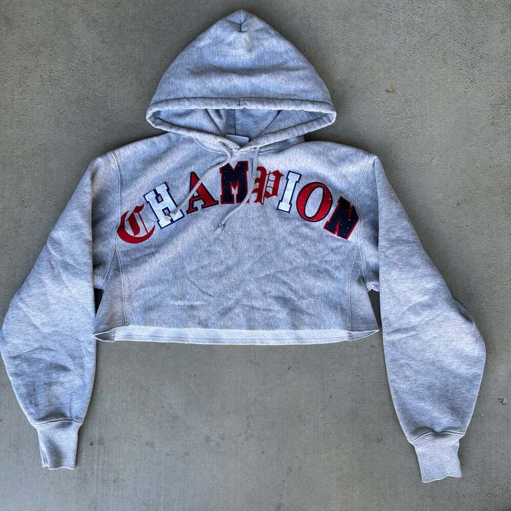 Champion Reverse Weave Cropped Hoodie Size Small Gray